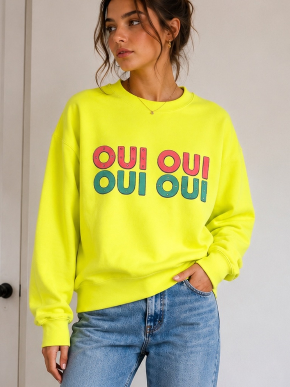 Alla Berman Neon Yellow OUI OUI Graphic Crewneck Sweatshirt S